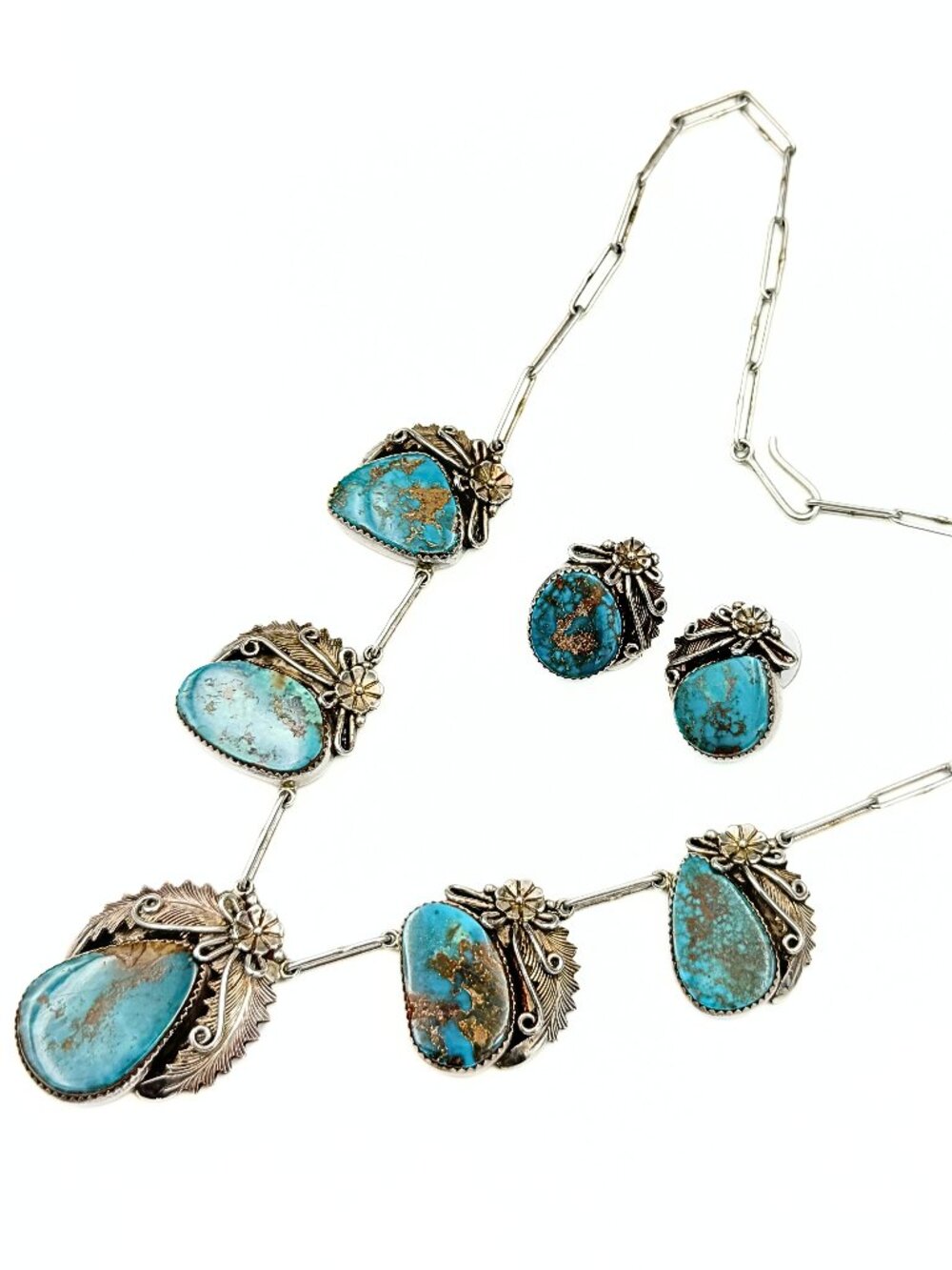 Peterson Johnson Marked Navajo Pilot Mountain Turquoise Sterling Silver Necklace